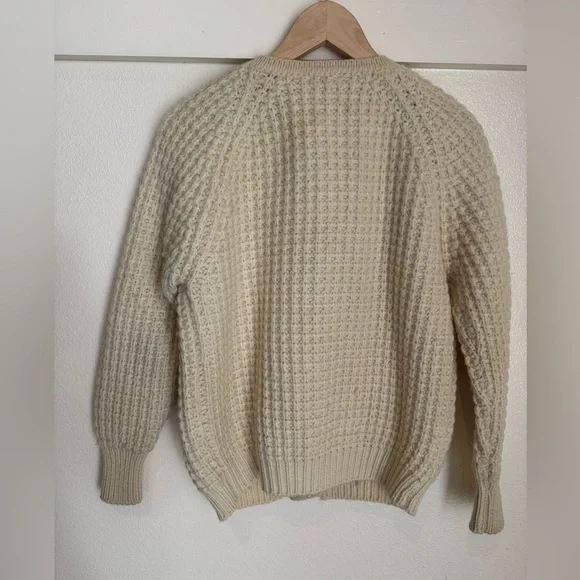 Vintage 100% Wool Chunky Knit Cardigan Cream Fisherman Sweater WPL 13436 Size 40 - Picture 11 of 14